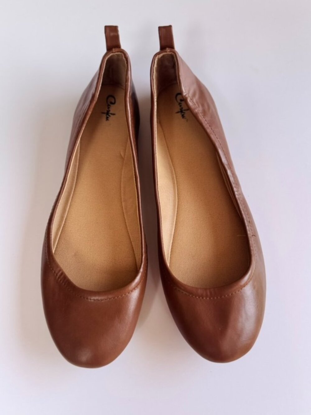 Womens Ballet Flats Caramel Slip On Classic Minimalist Casual Comfort Size 8